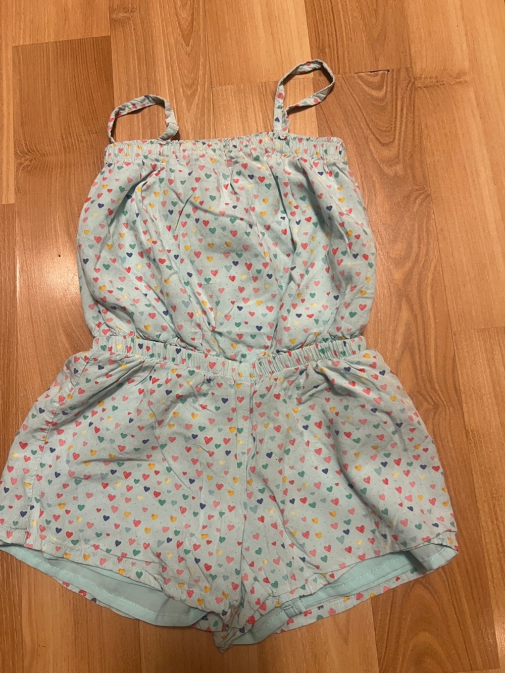 GAP Light Blue Heart-Print Romper with Multicolor Hearts